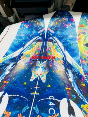 In Decal sữa cán màng kim sa lấp lánh, dán ván lướt sóng chủ đề cá voi xanh Blue whales - INKTS2150