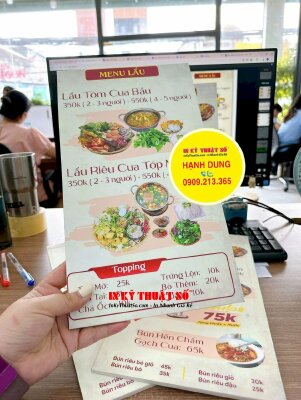 In menu quán bún riêu, lẩu riêu dạng tấm cầm tay, in trên tấm Formex, dán gói 2 mặt - INKTS2130