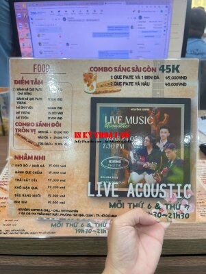 In menu quán cà phê Acoustic, menu ép plastic, menu tấm cầm tay khổ A4 - INKTS1933