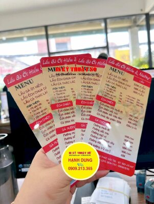 In menu quán Cháo ếch Lẩu gà ớt hiểm, menu tấm nhựa cứng cầm tay nhỏ gọn - INKTS2129