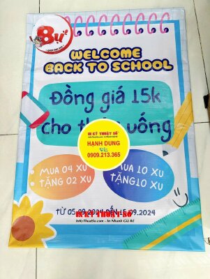 In băng rôn chương trình Đồng giá 15k cho thức uống quán trà sữa nhân sự kiện Welcome back to school - INKTS2176