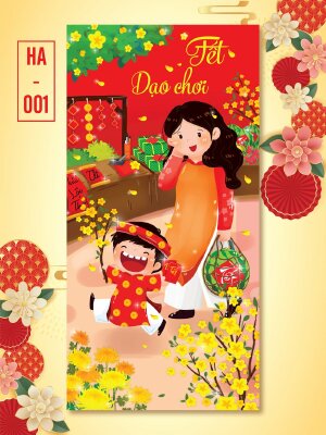 Mẫu thiết kế bao lì xì Mẹ & Bé Dạo Chơi Têt - Mã HA001 - INKTS2639