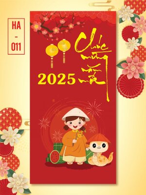 In bao lì xì chi bi Bé Gái Cute bên Bé Rắn Ất Tỵ - Mã HA011 - INKTS2649