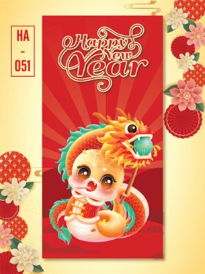 Thiết kế in phong bao lì xì đỏ Bé Rắn Ất Tỵ Múa Rồng Happy New Year - Mã HA051 - INKTS2610