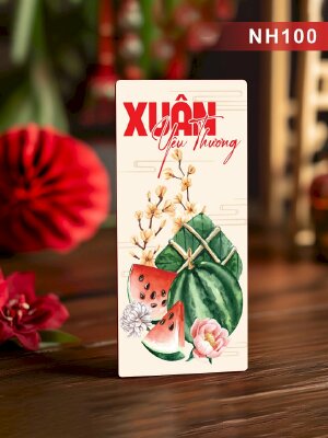 Mẫu thiết kế bao lì xì Bánh Chưng Xanh Dưa Hấu Đỏ Nhành Mai Vàng Xuân Yêu Thương - Mã NH100 - INKTS2714