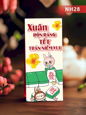 Xưởng in bao lì xì Labubu mạt chược Xuân Rộn Ràng Tết Tràn Niềm Vui - Mã NH28 - INKTS2564