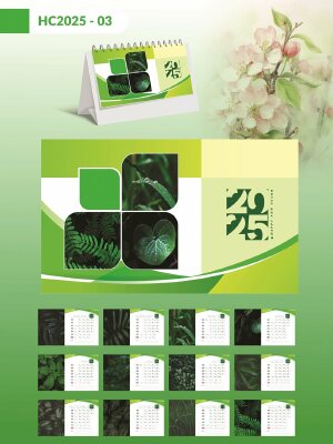 Dịch vụ in lịch Tết để bàn chữ A thiết kế chủ đề Green Leaf phong cách Lá Xanh - Mã HC2025-03 - INKTS2276