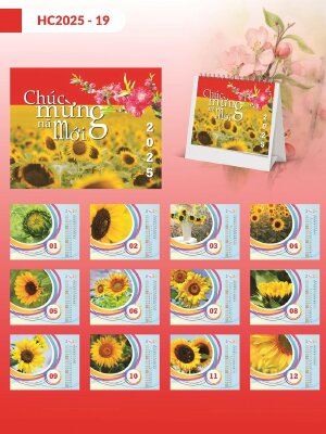 Dịch vụ in lịch Tết để bàn chữ A thiết kế chủ đề Hoa Hướng Dương Sunflower - Mã HC2025-19 - INKTS2292