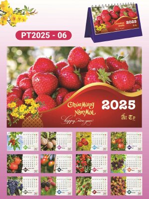 Chi phí in lịch Tết để bàn chữ A thiết kế chủ đề Trái ngọt mùa Xuân - Mã PT2025-06 - INKTS2310