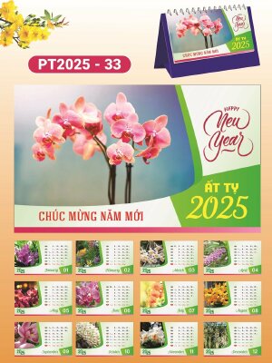 Nhà in lịch Tết để bàn chữ A thiết kế chủ đề Hoa Phong Lan Hoa Địa Lan - Mã PT2025-33 - INKTS2337