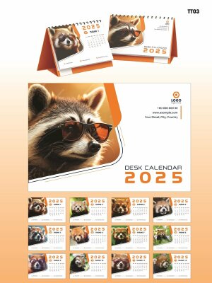 Lịch để bàn chữ A chủ đề động vật Gấu mèo raccoon cute - TT03 - INKTS2184