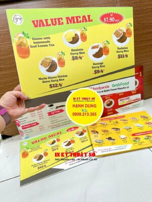 Làm menu khổ A3 đặt bàn tiệm bánh, quán cà phê, bảng menu PP cán format 2 mặt nội dung, hàng gửi đi Singapore từ TPHCM - INKTS1602