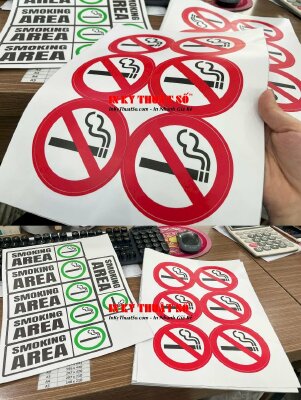 Nhãn Decal tem dán No Smoking không hút thuốc, Smoking Area khu vực hút thuốc, Decal sữa bóc dán nhanh - INKTS2811