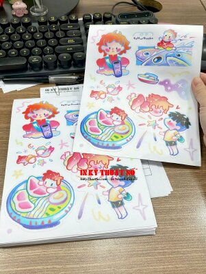 Làm Sticker Set khổ A5 nhân vật chibi theo yêu cầu, in sticker Decal sữa bế theo viền - INKTS3038