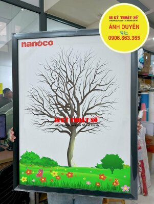 Khung tranh in dấu vân tay cho tiệc công ty, tranh Canvas dầu mờ căng khung viền đen 60x80cm - INKTS1098