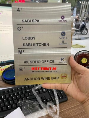 In bảng tên tầng thang máy in UV lên inox xước bạc - INKTS1168