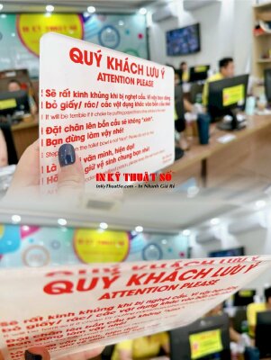 In bảng thông báo bằng Mica treo tường WC cho nhà hàng Quý khách hàng lưu ý Attention Please song ngữ Việt Anh - INKTS944