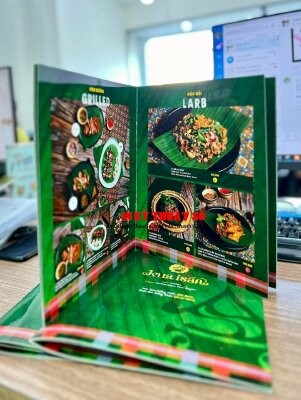 In menu nhà hàng Thái Lan, menu giấy cán bóng, đóng kim giữa - INKTS327