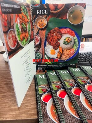 In menu quán hủ tiếu sa tế Mỹ Tho, quyển menu nhựa A4 gáy lò xo, hàng gửi đi Úc từ TPHCM - INKTS3310