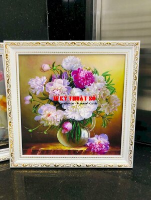 In Canvas tranh bình hoa tĩnh vật, đóng khung hoa văn cổ điển - INKTS3341