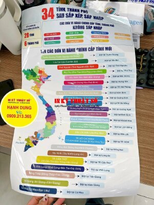 In Poster bản đồ 34 Tỉnh, Thành phố Việt Nam sau sát nhập, in giấy ảnh khổ lớn mực dầu, cán màng bóng - INKTS3352