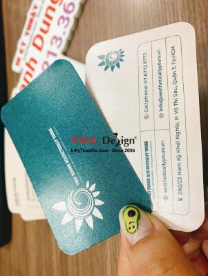 In card visit giấy mỹ thuật ánh nhũ, card giấy nhũ bạc bo góc - INKTS608