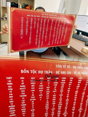 In liễn văn tế gia phả tổ tiên, in silk mực dầu bóng, nẹp gỗ 2 đầu treo ngang - INKTS3413
