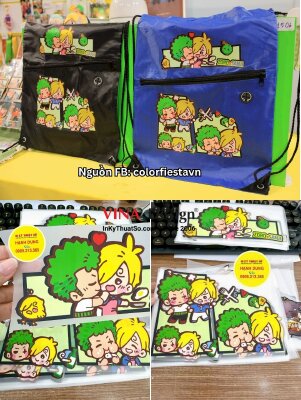 In pet nhiệt họa tiết anime chibi nhân vật Zoro Sanji One Piece, khách về tự ép lên túi dây rút vải dù - INKTS3418