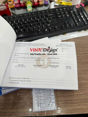 In phiếu thu tiền cọc cho công ty bất động sản, quyển biểu mẫu khổ A5 ngang, 3 liên - INKTS3441