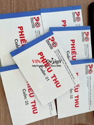 In quyển phiếu thu công ty khổ A5, 2 liên trắng hồng, gáy đóng kim cấn răng cưa - INKTS313