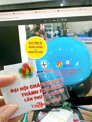 In tem UV DTF dán mũ bảo hiểm quà tặng sự kiện Đại hội Cháu ngoan Bác Hồ, hàng gửi đi Cần Thơ - INKTS3397
