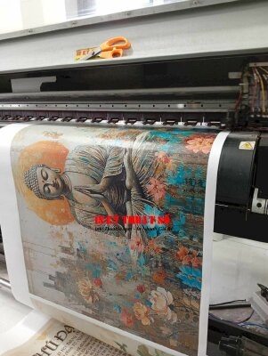 In tranh Phật giáo Đức Phật ngồi thiền trên hoa sen chất liệu Canvas mực dầu bóng - INKTS3389