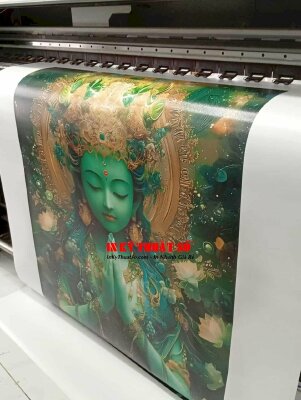 In tranh Thangka Green Tara Mantra Đức Tara Xanh Lục Độ Phật Mẫu, in Canvas mực dầu bóng - INKTS3388