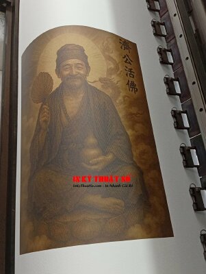 In tranh tu sĩ Phật giáo ngồi thiền đài sen vải Canvas mực dầu mờ - INKTS3379
