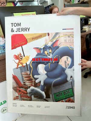 Tranh Canvas Tom & Jerry kích thước 60cm x 80cm, đóng khung viền trắng ốp - INKTS890