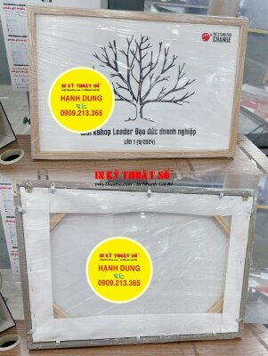Tranh cây in dấu vân tay từ vải Canvas đóng khung dùng kỷ niệm sự kiện Workshop Leader - INKTS1443