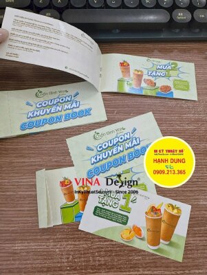 In cuốn voucher quà tặng khách hàng chuỗi cà phê, quyển coupon book khuyến mãi - INKTS3456