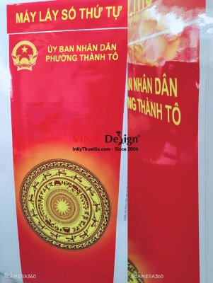 In decal dán máy lấy số thứ tự, in decal màu khổ lớn hoa văn trống đồng cho UBND - INKTS840