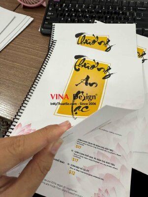 In menu nhà hàng chay Việt, menu nhựa mỏng khổ A4 gáy lò xo, hàng gửi đi Mỹ từ TPHCM - INKTS3450