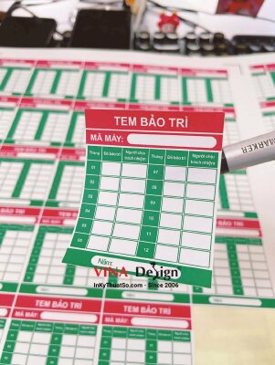 In tem bảo trì, bảo hành thang máy định kỳ, in tem decal giấy, cán mờ, bế tem - INKTS3519