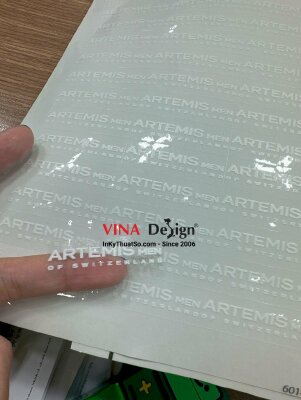 In tem trong suốt giá rẻ, in UV decal trong mực trắng chữ trắng - INKTS544