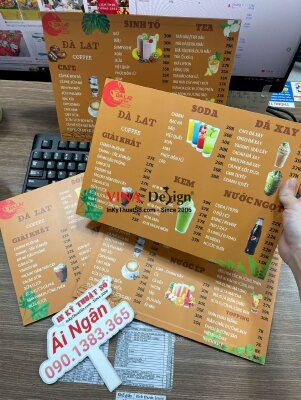 Làm menu quán cafe, in menu format dạng tấm cầm tay gọn nhẹ, chống thấm nước 100% - INKTS952