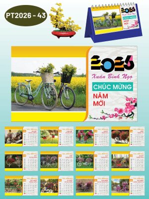 Báo giá thiết kế lịch để bàn Xe Đạp Hoa - Mã PT2025-43 - INKTS2347
