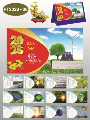 Chi phí in lịch Tết để bàn chữ A thiết kế chủ đề Năng Lượng Xanh - Mã PT2026-06 - INKTS2310