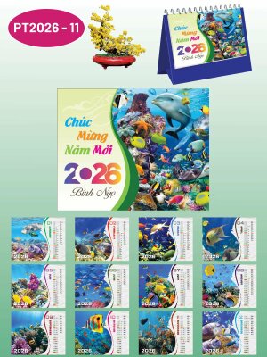 Chỗ in lịch để bàn chữ A thiết kế chủ đề Cá Cảnh Thủy Sinh - Mã PT2026-11 - INKTS2315