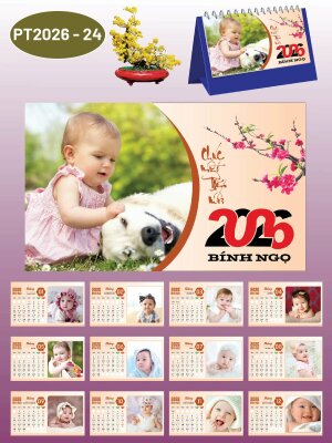 Đặt in lịch để bàn chữ A thiết kế chủ đề Em Bé Baby Cute - Mã PT2026-24 - INKTS2328