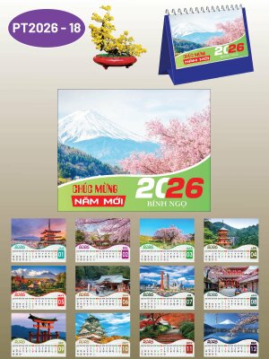 Đặt in lịch Tết để bàn chữ A thiết kế chủ đề Du Lịch Nhật Bản - Mã PT2026-18 - INKTS2322
