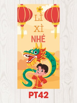 In bao lì xì Bé Trai Múa Lân Sư Rồng Lì Xì Nhé - Mã PT42 - INKTS2498
