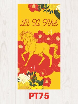 In bao lì xì Tết Bính Ngọ đẹp tone vàng đỏ Lì Xì Nhé - Mã PT75 - INKTS2531