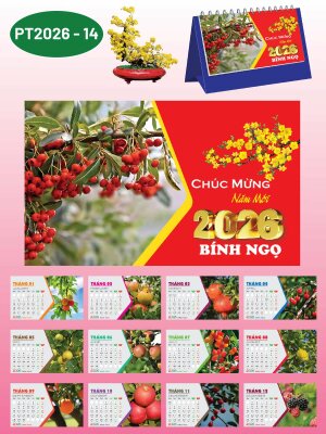 In lịch năm mới để bàn chữ A thiết kế chủ đề Trái Ngọt - Mã PT2026-14 - INKTS2318